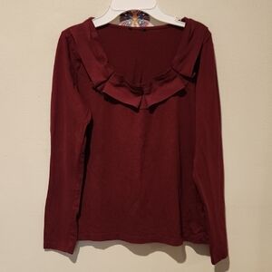❤️ TALBOTS PIMA COTTON BLEND PINTUCK RUFFLE NECK TOP, SP (SMALL PETITE)